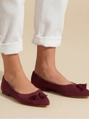 J. Crew Lottie 7.5M Warm Burgundy Maroon Suede Leather Flats Slip Ons